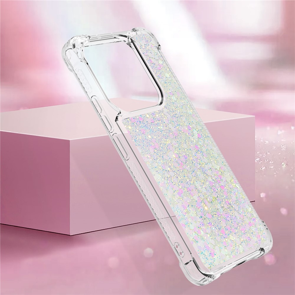 Glitter homokóra zselés tok Xiaomi Redmi Note 14 5G - rózsaszínes ezüst/szívecske