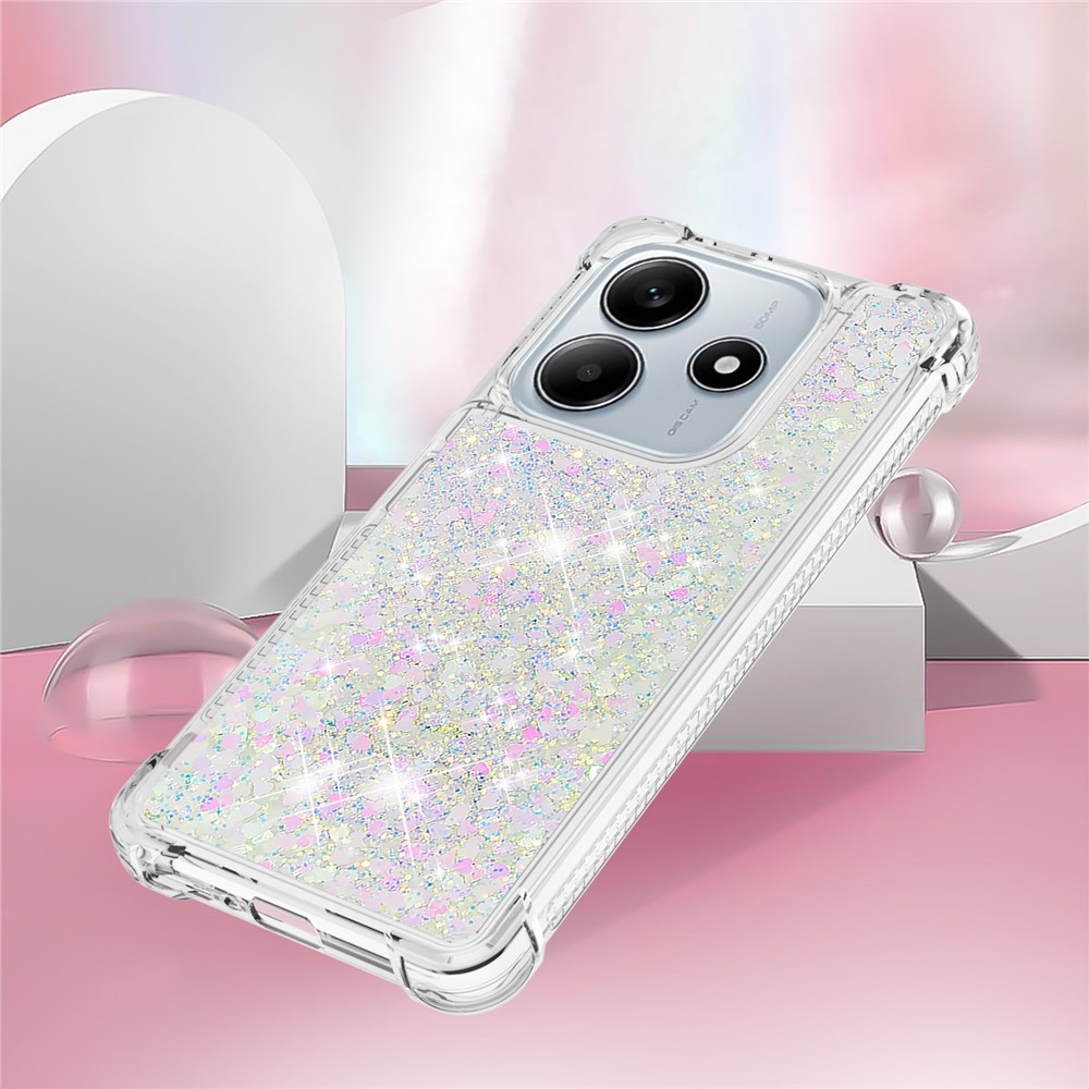 Glitter homokóra zselés tok Xiaomi Redmi Note 14 5G - rózsaszínes ezüst/szívecske