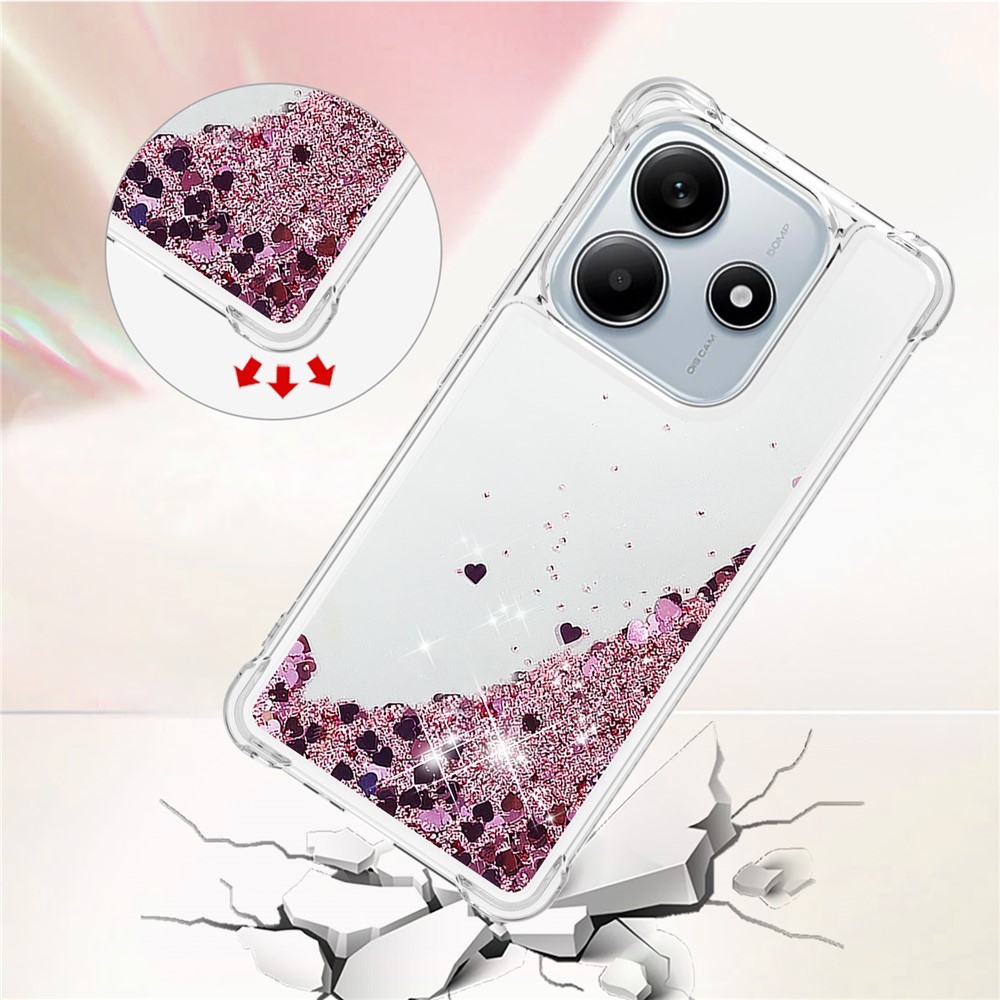 Glitter homokóra zselés tok Xiaomi Redmi Note 14 5G - rózsaarany/szív