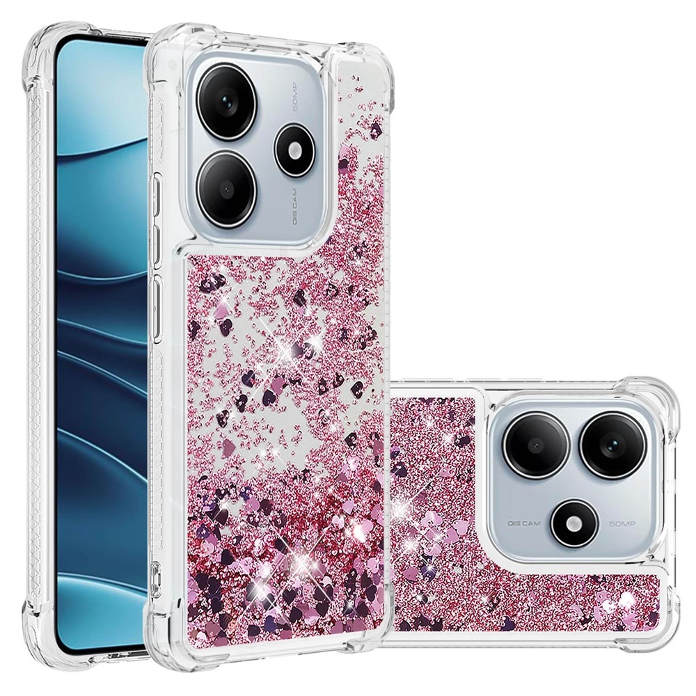 Glitter homokóra zselés tok Xiaomi Redmi Note 14 5G - rózsaarany/szív