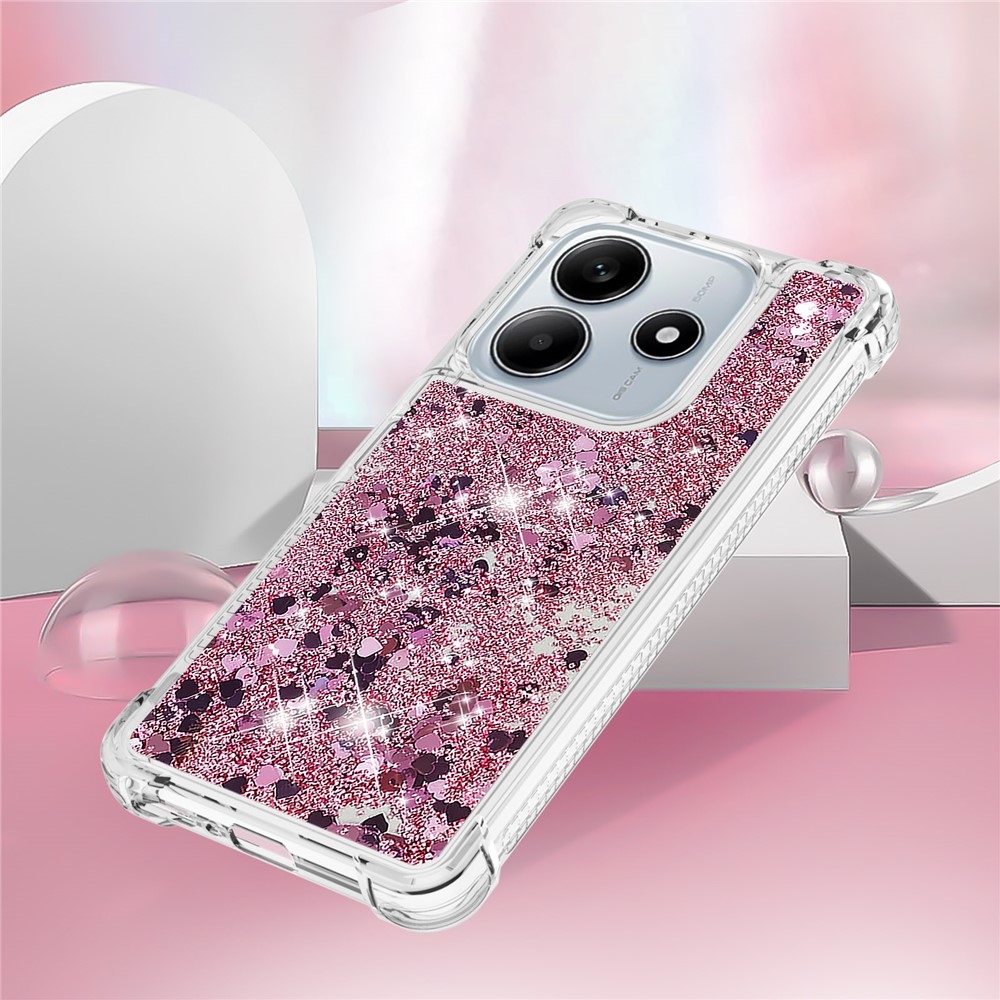 Glitter homokóra zselés tok Xiaomi Redmi Note 14 5G - rózsaarany/szív