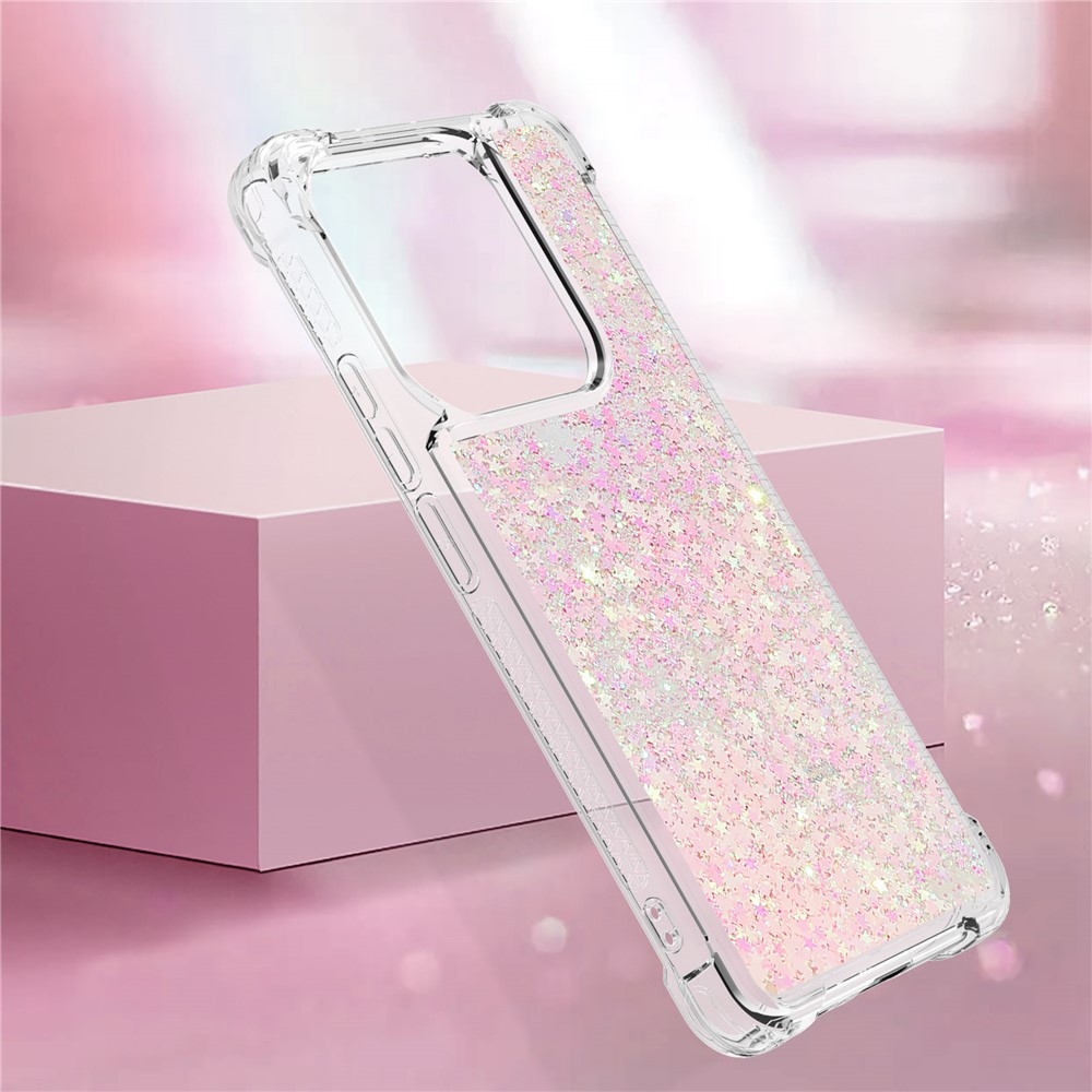 Glitter homokóra zselés tok Xiaomi Redmi Note 14 5G - rózsaszín/csillagok