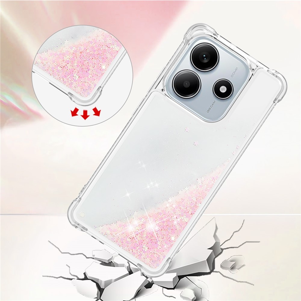 Glitter homokóra zselés tok Xiaomi Redmi Note 14 5G - rózsaszín/csillagok