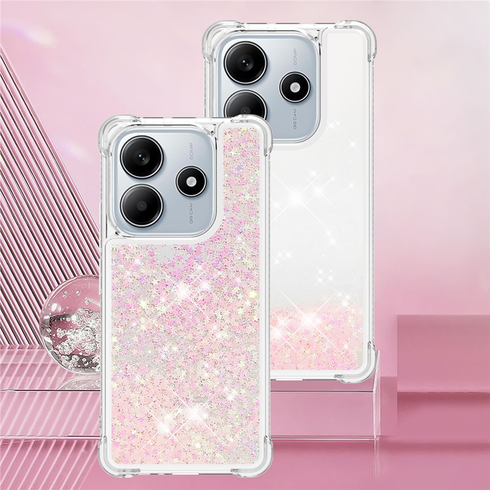 Glitter homokóra zselés tok Xiaomi Redmi Note 14 5G - rózsaszín/csillagok