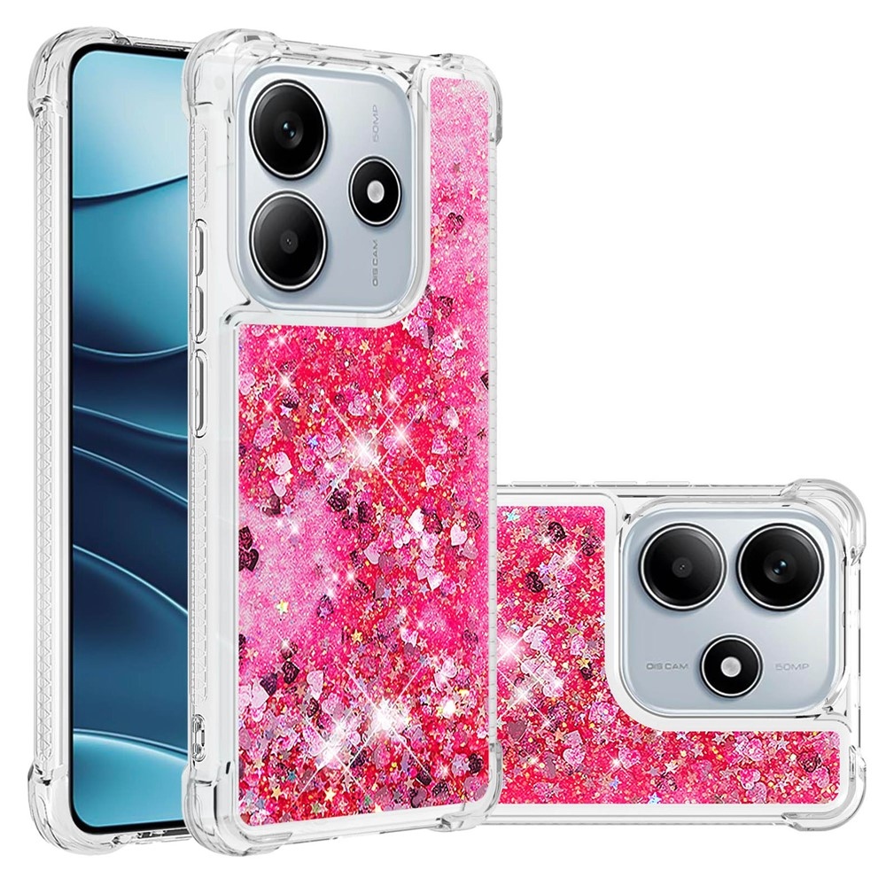 Csillogó homokóra zselés tok Xiaomi Redmi Note 14 5G - rózsaszín/szív