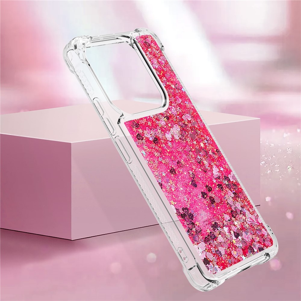 Csillogó homokóra zselés tok Xiaomi Redmi Note 14 5G - rózsaszín/szív