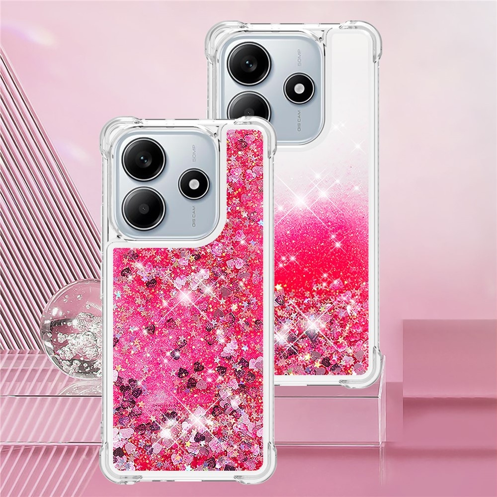 Csillogó homokóra zselés tok Xiaomi Redmi Note 14 5G - rózsaszín/szív