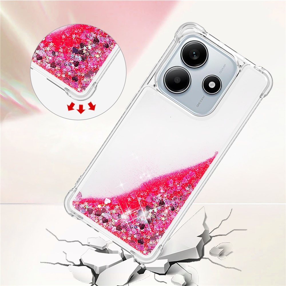 Csillogó homokóra zselés tok Xiaomi Redmi Note 14 5G - rózsaszín/szív