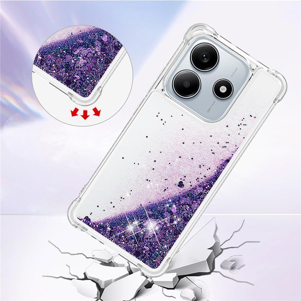 Glitter homokóra zselés tok Xiaomi Redmi Note 14 5G - sötétlila/szív