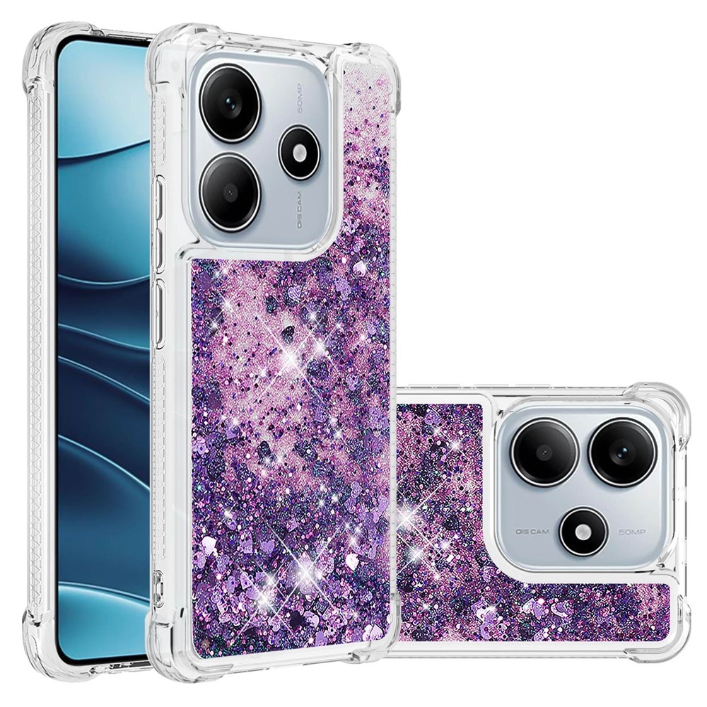 Glitter homokóra zselés tok Xiaomi Redmi Note 14 5G - sötétlila/szív