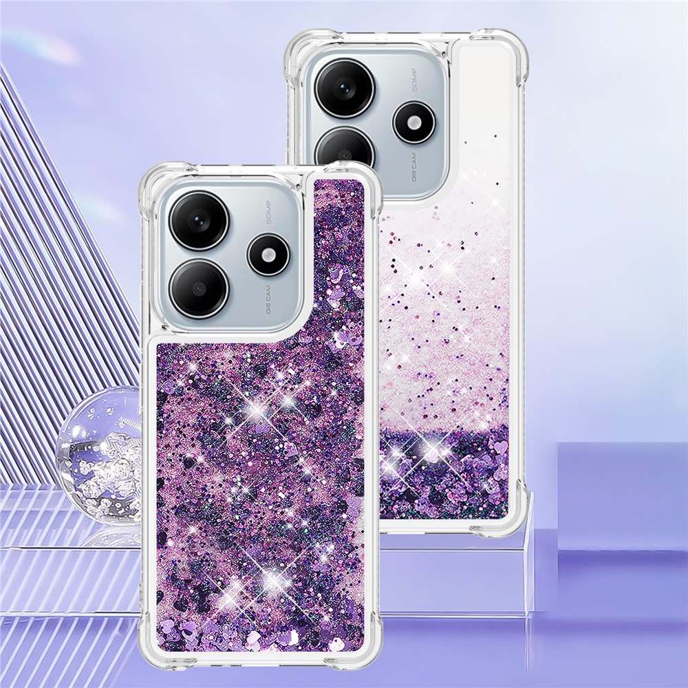 Glitter homokóra zselés tok Xiaomi Redmi Note 14 5G - sötétlila/szív