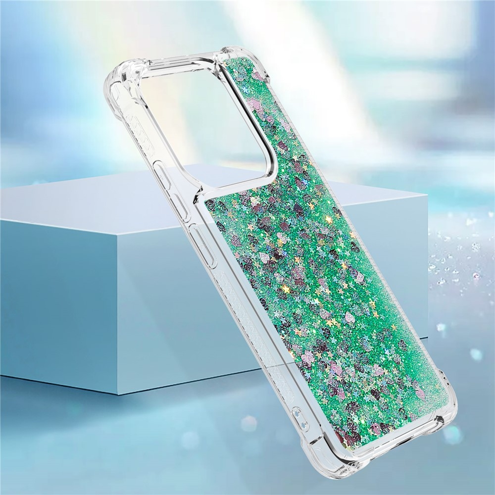 Glitter homokóra zselés tok Xiaomi Redmi Note 14 5G - zöld/szívek