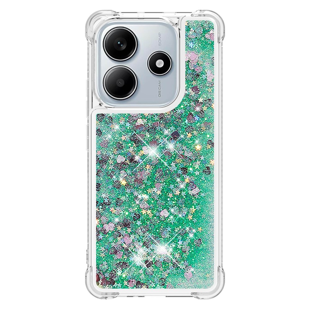 Glitter homokóra zselés tok Xiaomi Redmi Note 14 5G - zöld/szívek