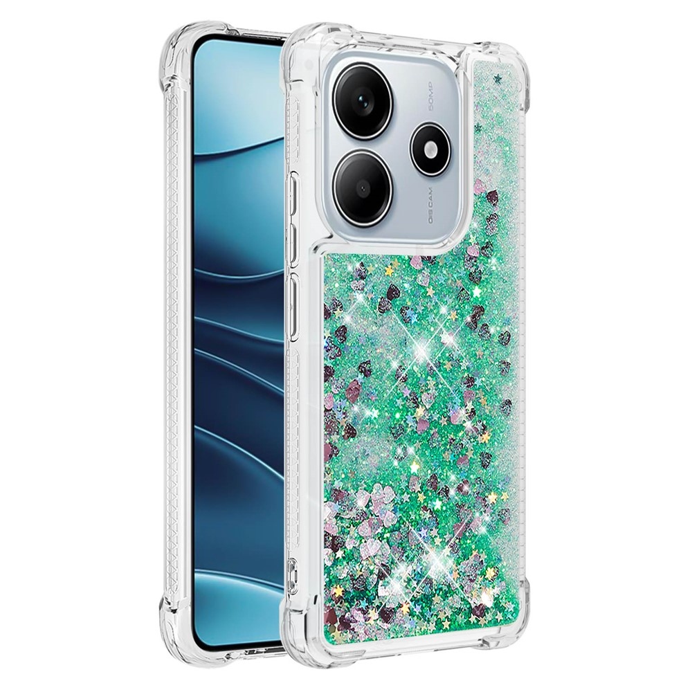 Glitter homokóra zselés tok Xiaomi Redmi Note 14 5G - zöld/szívek