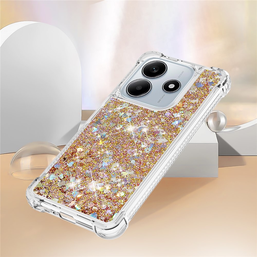 Glitter homokóra zselés tok Xiaomi Redmi Note 14 5G - arany/szív