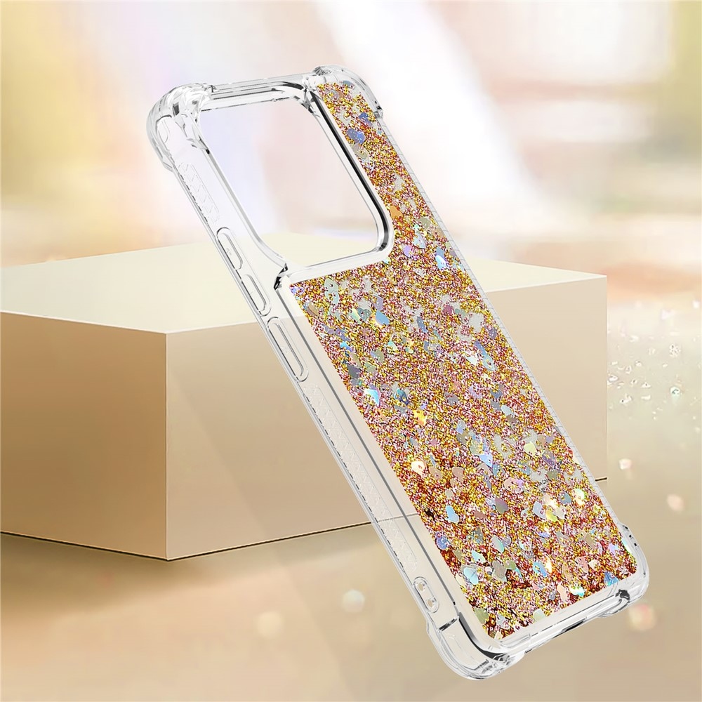 Glitter homokóra zselés tok Xiaomi Redmi Note 14 5G - arany/szív