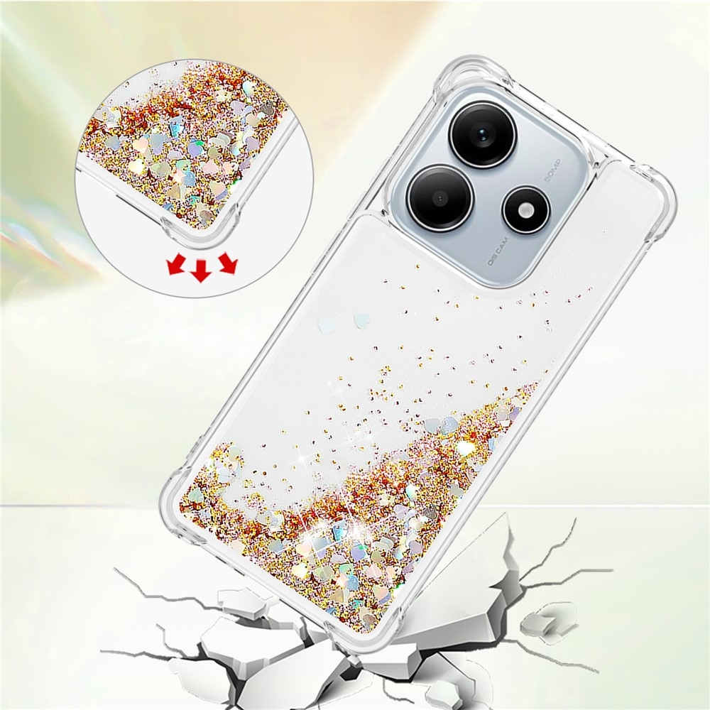 Glitter homokóra zselés tok Xiaomi Redmi Note 14 5G - arany/szív