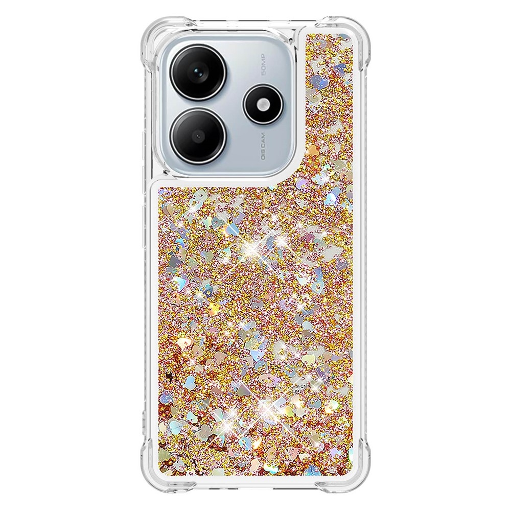Glitter homokóra zselés tok Xiaomi Redmi Note 14 5G - arany/szív