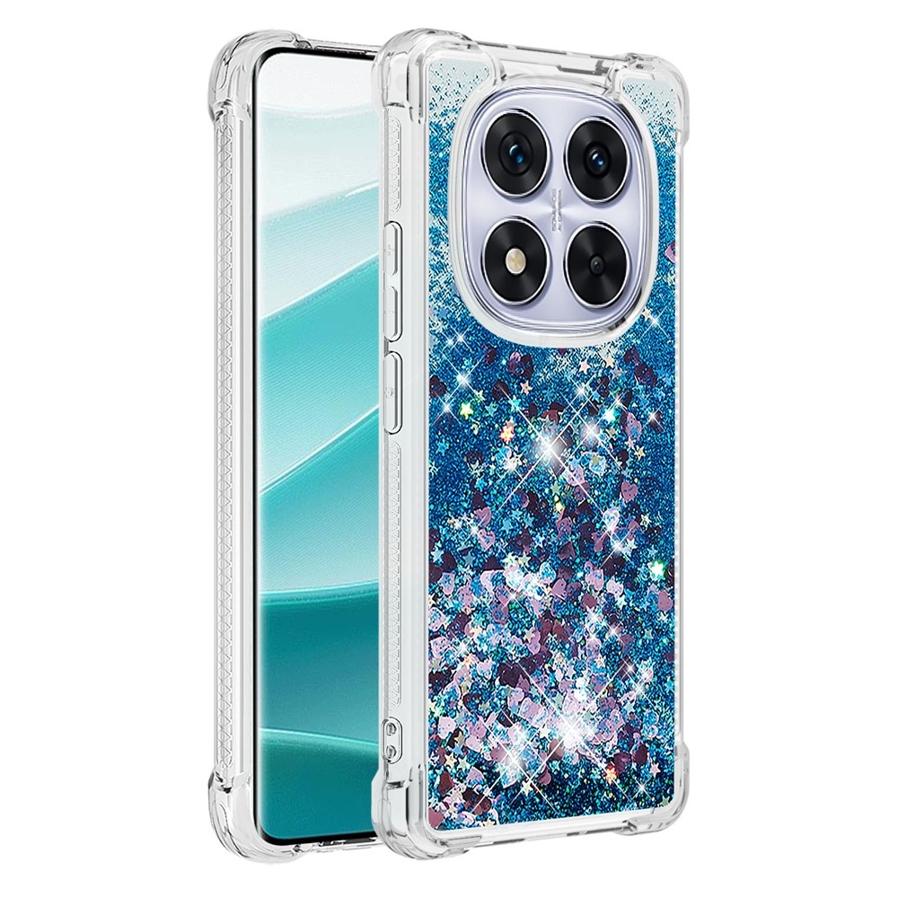 Csillogó homokóra zselés tok Xiaomi Redmi Note 14 Pro 5G/Poco X7 5G - kék/szív