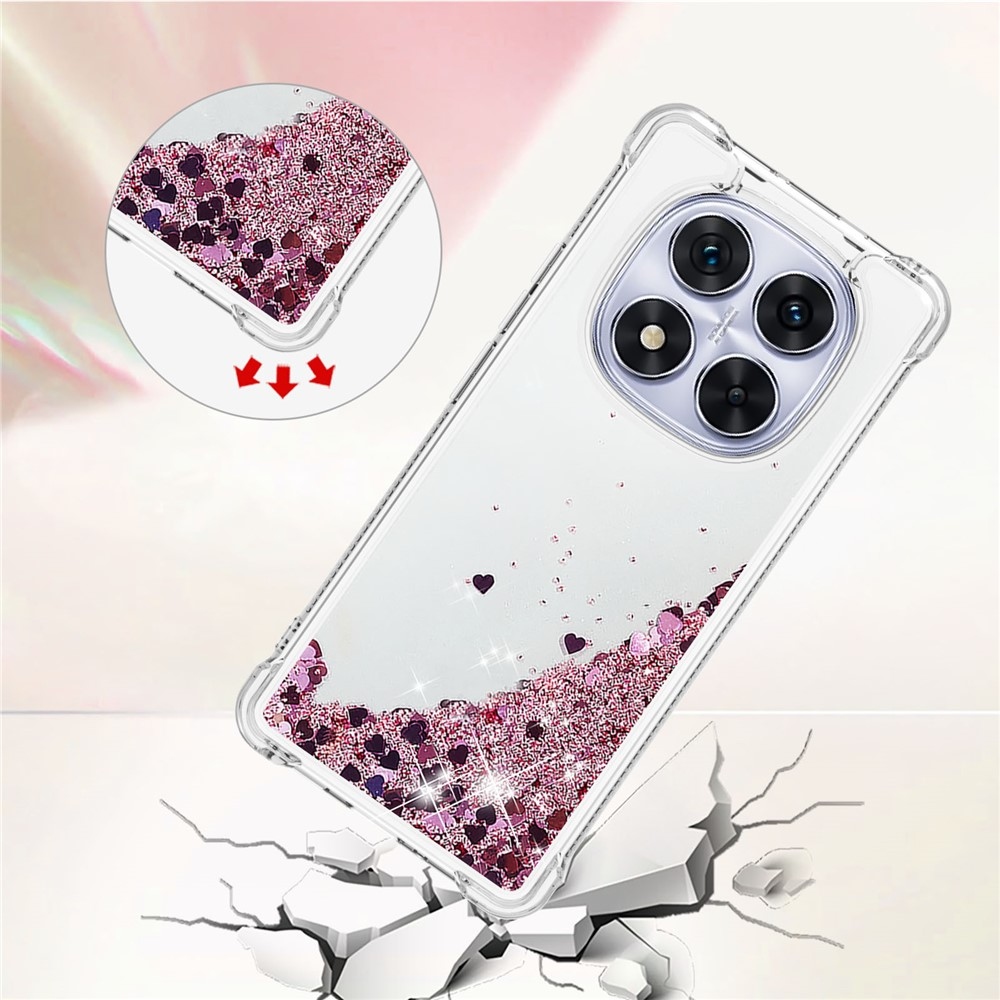 Glitter homokóra zselés tok Xiaomi Redmi Note 14 Pro 5G/Poco X7 5G - rózsaarany/szívecske