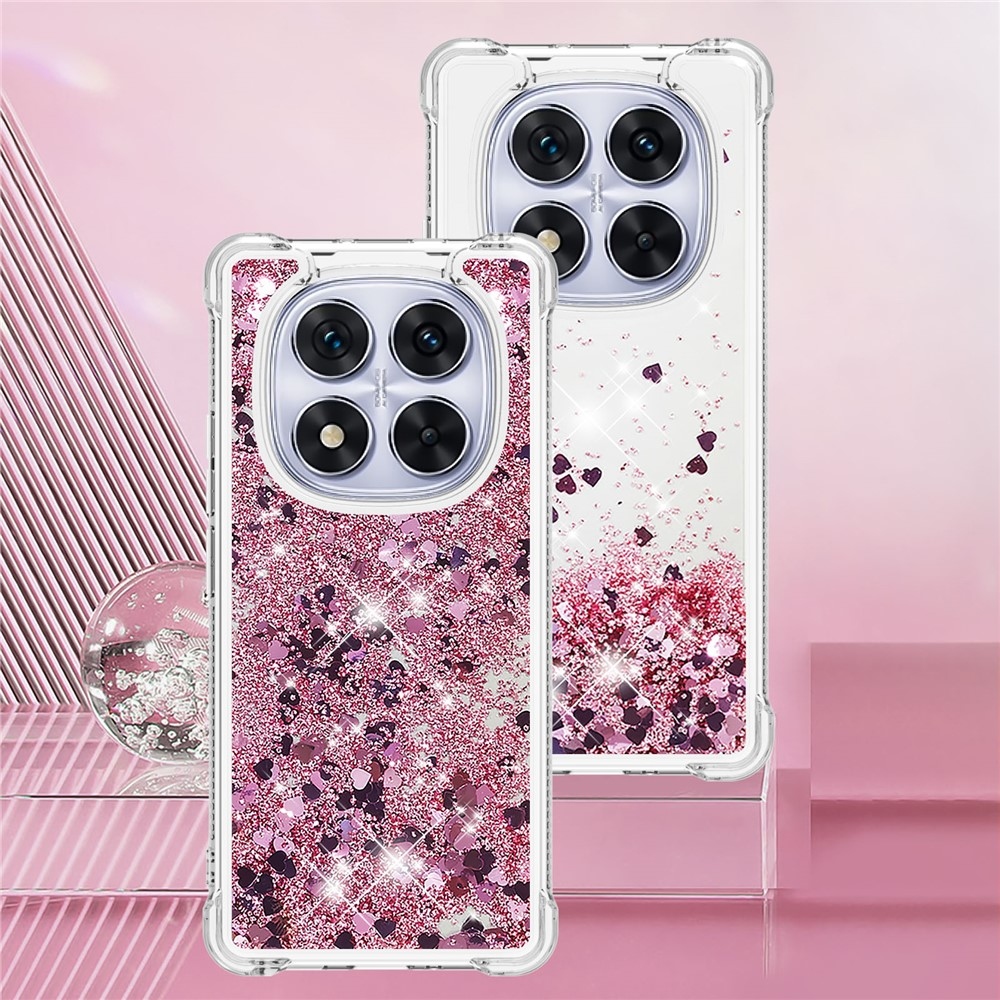 Glitter homokóra zselés tok Xiaomi Redmi Note 14 Pro 5G/Poco X7 5G - rózsaarany/szívecske