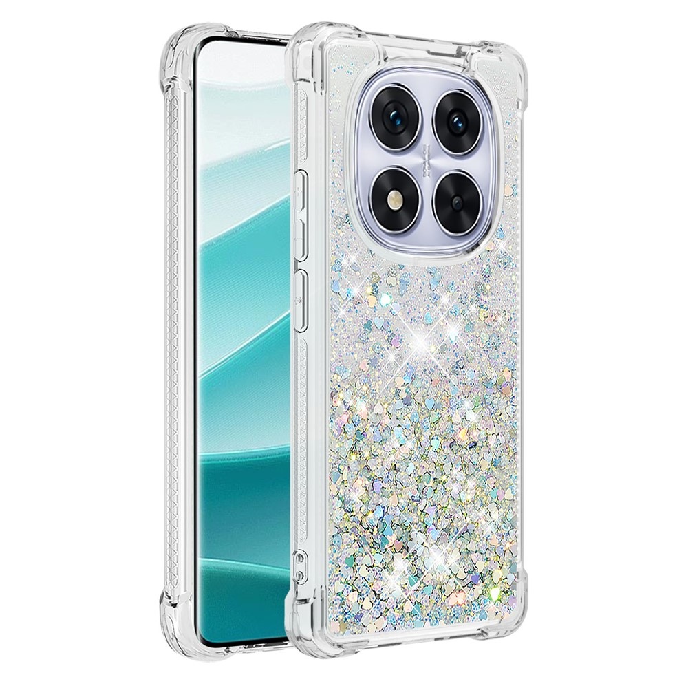 Csillogó homokóra zselés tok Xiaomi Redmi Note 14 Pro 5G/Poco X7 5G - ezüst/szív