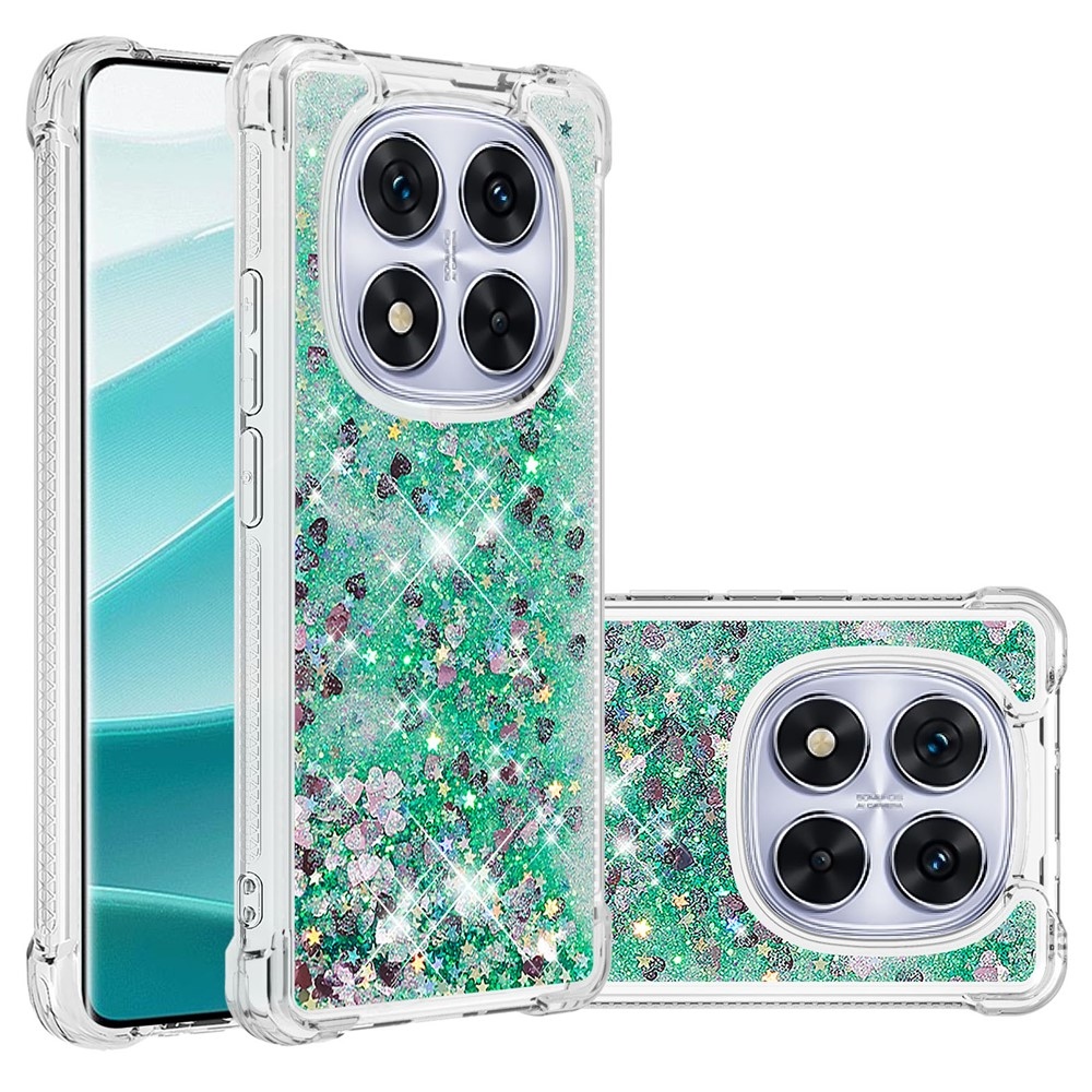 Glitter homokóra zselés tok Xiaomi Redmi Note 14 Pro 5G/Poco X7 5G - zöld/szív