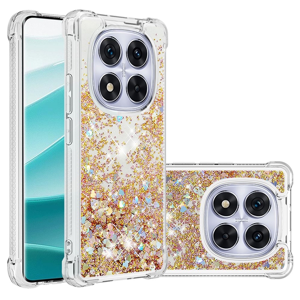 Csillogó homokóra zselés tok Xiaomi Redmi Note 14 Pro 5G/Poco X7 5G - arany/szív