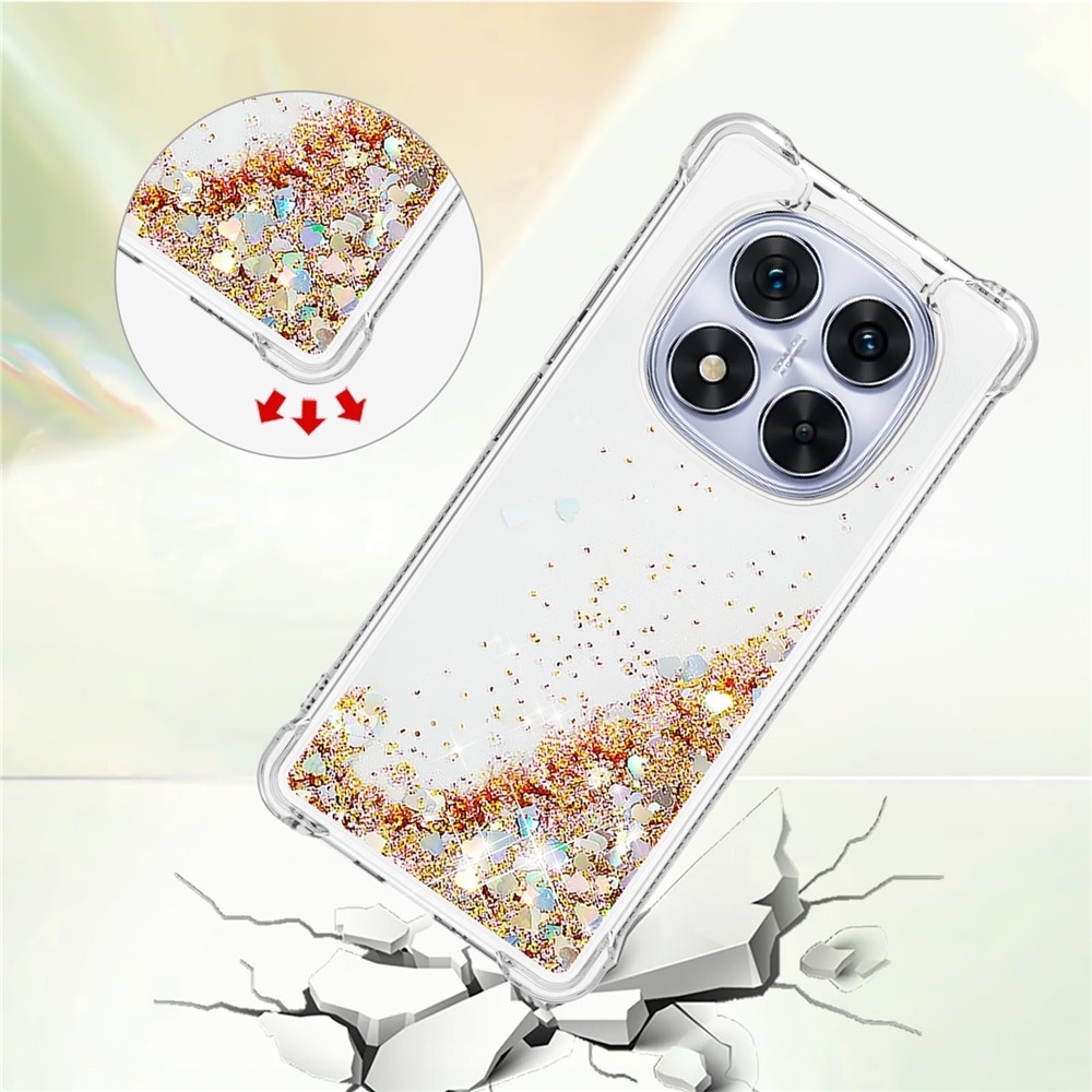 Csillogó homokóra zselés tok Xiaomi Redmi Note 14 Pro 5G/Poco X7 5G - arany/szív