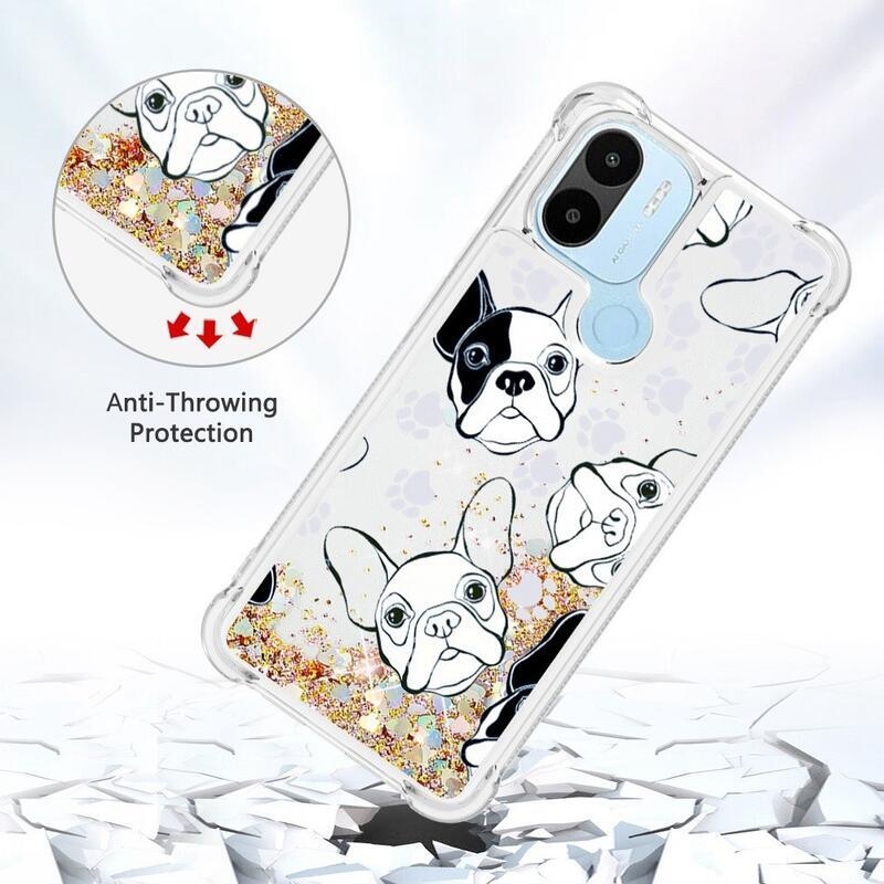Glitter homokóra tok Xiaomi Redmi A1+/A2+ - fekete és fehér kölyökkutyához