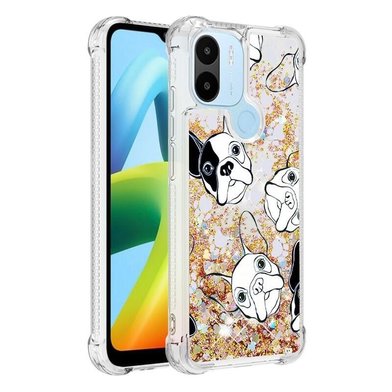 Glitter homokóra tok Xiaomi Redmi A1+/A2+ - fekete és fehér kölyökkutyához