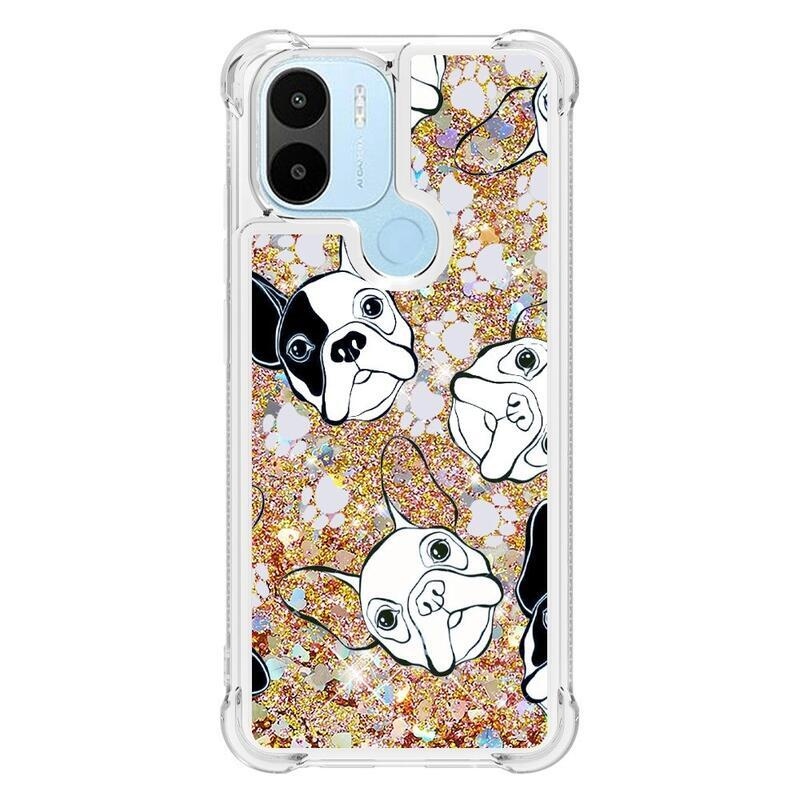 Glitter homokóra tok Xiaomi Redmi A1+/A2+ - fekete és fehér kölyökkutyához
