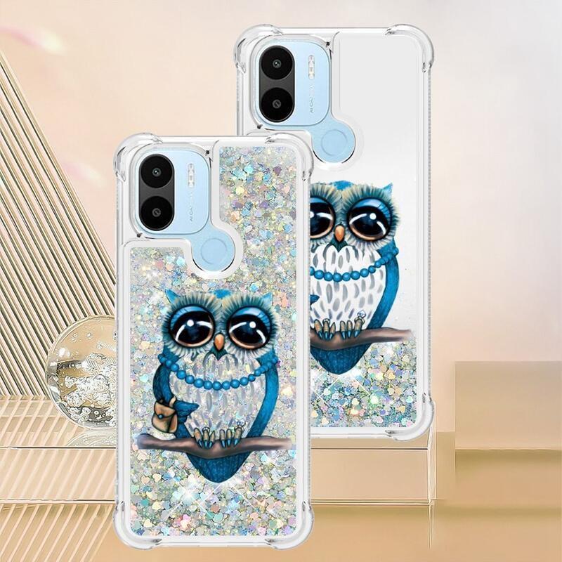 Glitter homokóra hüvely a Xiaomi Redmi A1+/A2+ készülékhez - bagoly