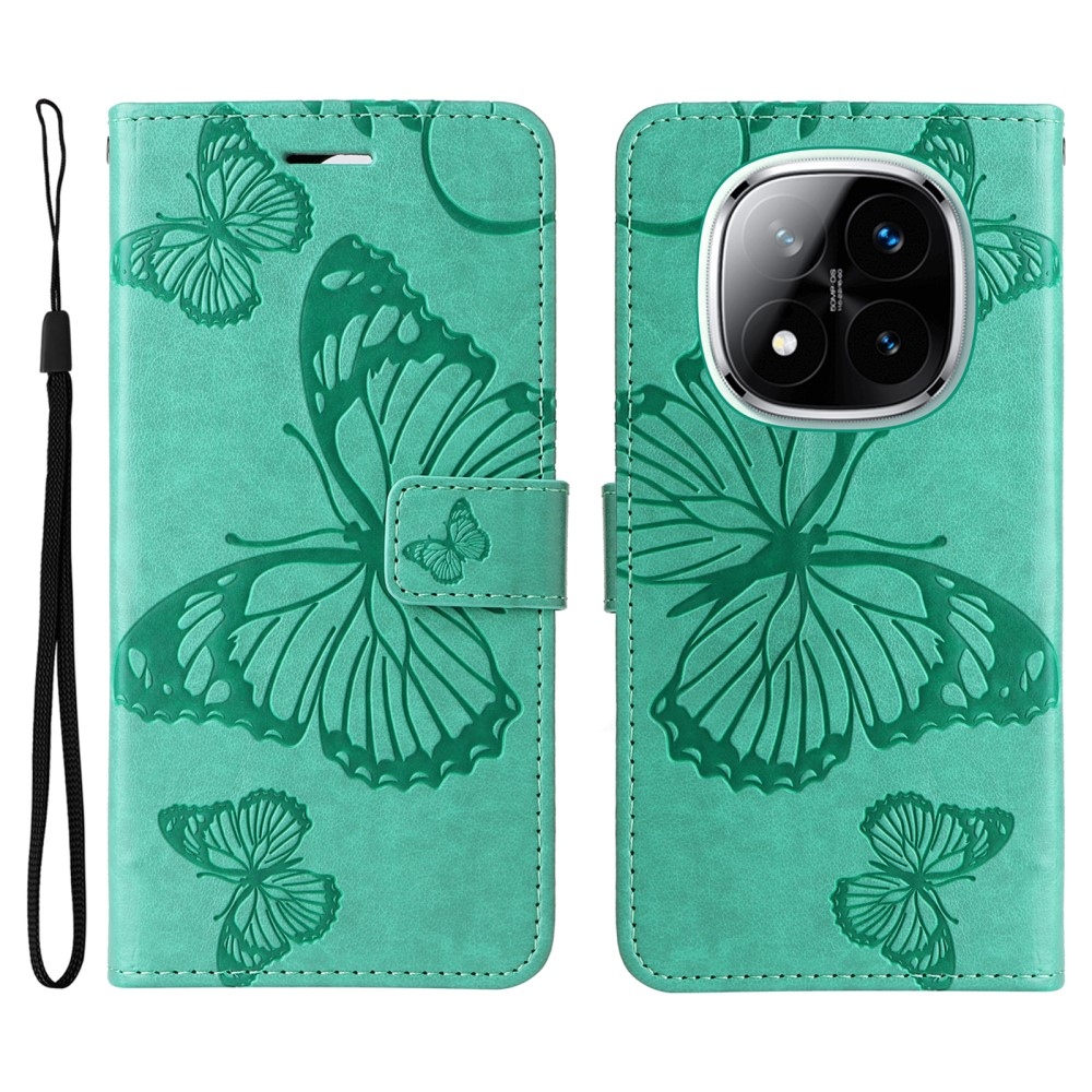 Nagy pillangó könyv tok Xiaomi Redmi Note 14 Pro 5G/Poco X7 5G/Note 14 Pro+ 5G - teal színben