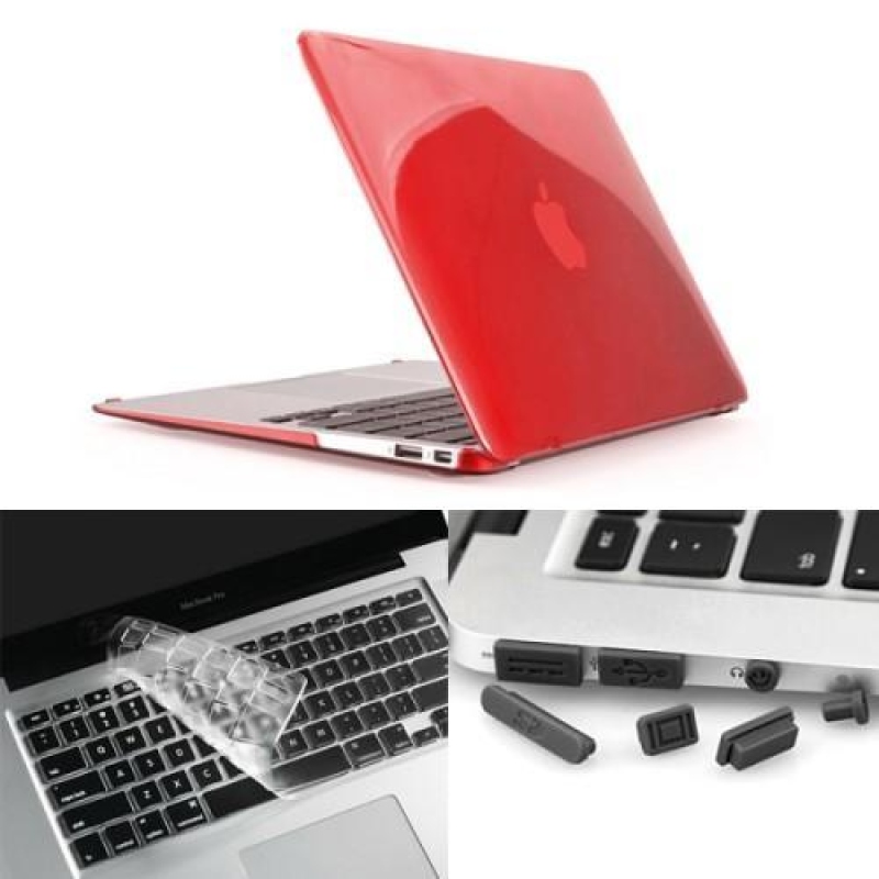 Fényes műanyag tok, porvédő és billentyűzetvédő készlet MacBook Air 13.3 - piros