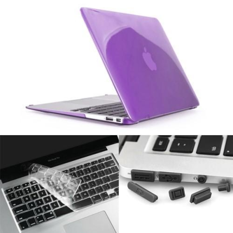 Fényes műanyag tok, porvédő és billentyűzetvédő készlet MacBook Air 13.3 - lila színűhöz