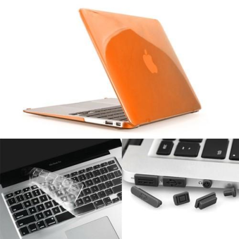 Fényes műanyag tok, porvédő és billentyűzetvédő készlet MacBook Air 13.3 - narancssárga színűhez