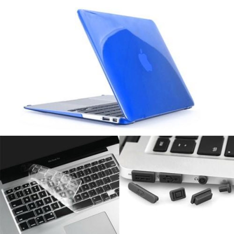 Fényes műanyag tok, porvédő és billentyűzetvédő szett MacBook Air 13.3 - sötétkékhez