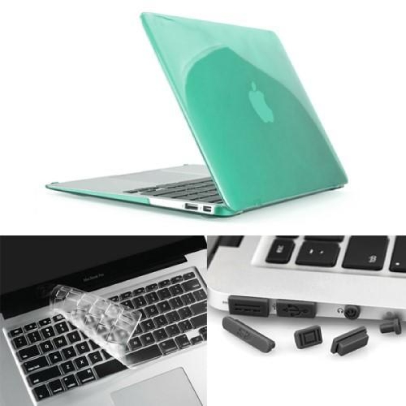Fényes műanyag tok, porvédő és billentyűzetvédő készlet MacBook Air 13.3 - zöld színben