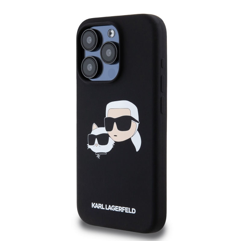 Karl Lagerfeld Folyékony szilikon duplafejű Magsafe hátlap iPhone 15 Pro fekete színhez