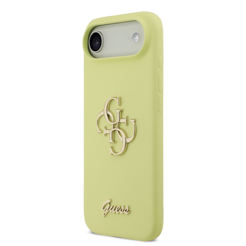 Guess Liquid szilikon 4G fém logós hátlap iPhone Airhez Sárga