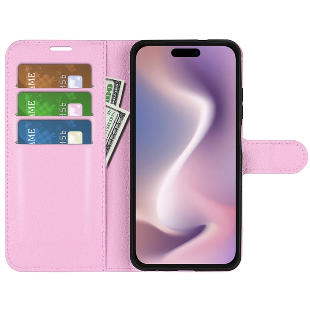 Litchi könyv tok iPhone 16 Pro Max készülékhez - rózsaszín