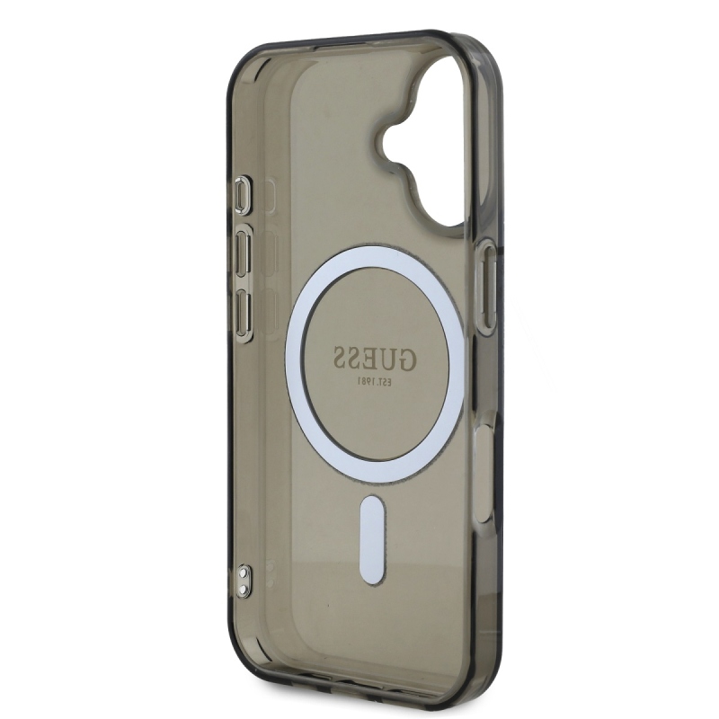Guess IML Glitter Ring MagSafe hátlap iPhone 16-hoz Fekete