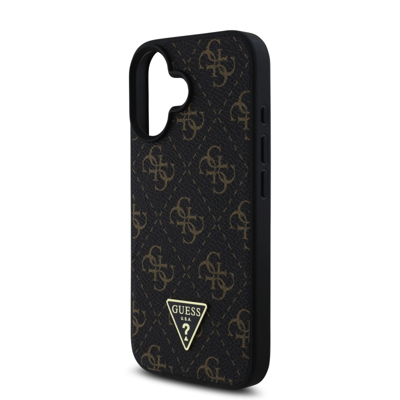 Guess PU bőr 4G háromszög fém logó hátlap iPhone 16 fekete