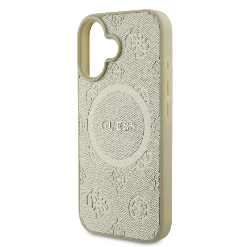 Guess Saffiano Peony Stamp MagSafe hátlap iPhone 16-hoz Arany