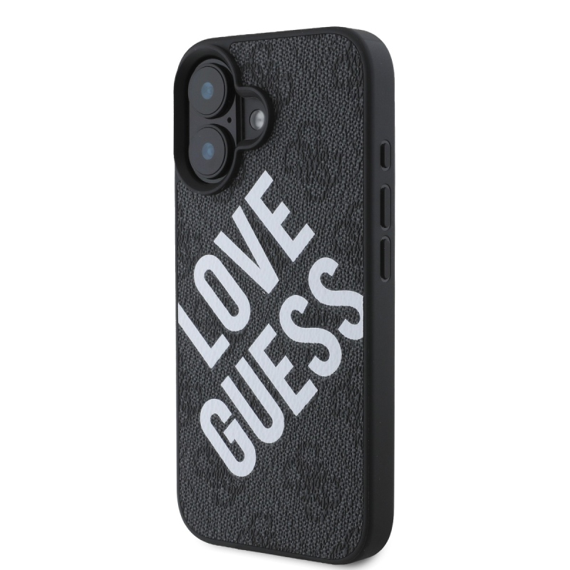 Guess PU bőr 4G Big Love Logo MagSafe hátlap iPhone 16-hoz Fekete