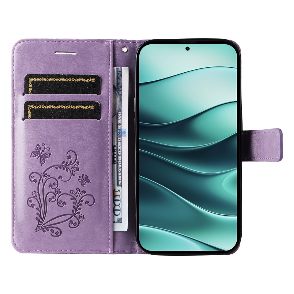 Nagy pillangó könyv tok a Xiaomi Redmi Note 14 5G-hez - lila