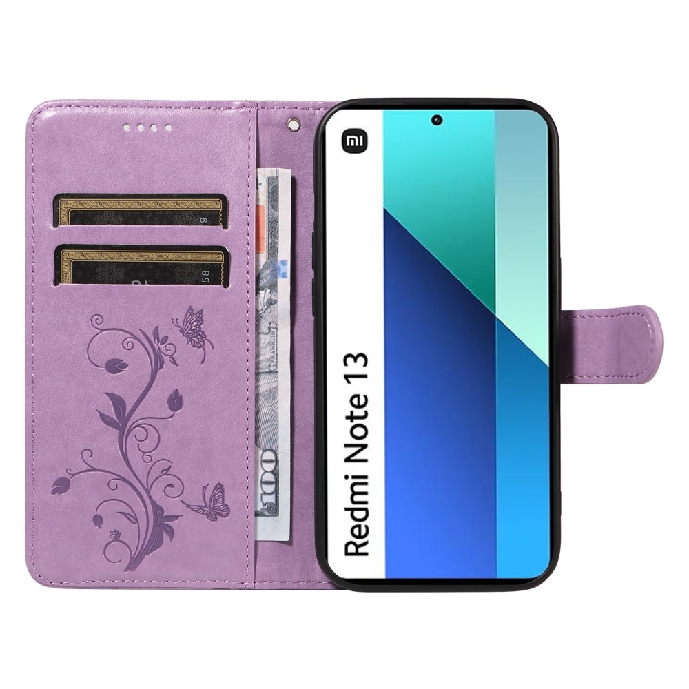 Virágos könyv tok Xiaomi Redmi Note 13-hoz - lila