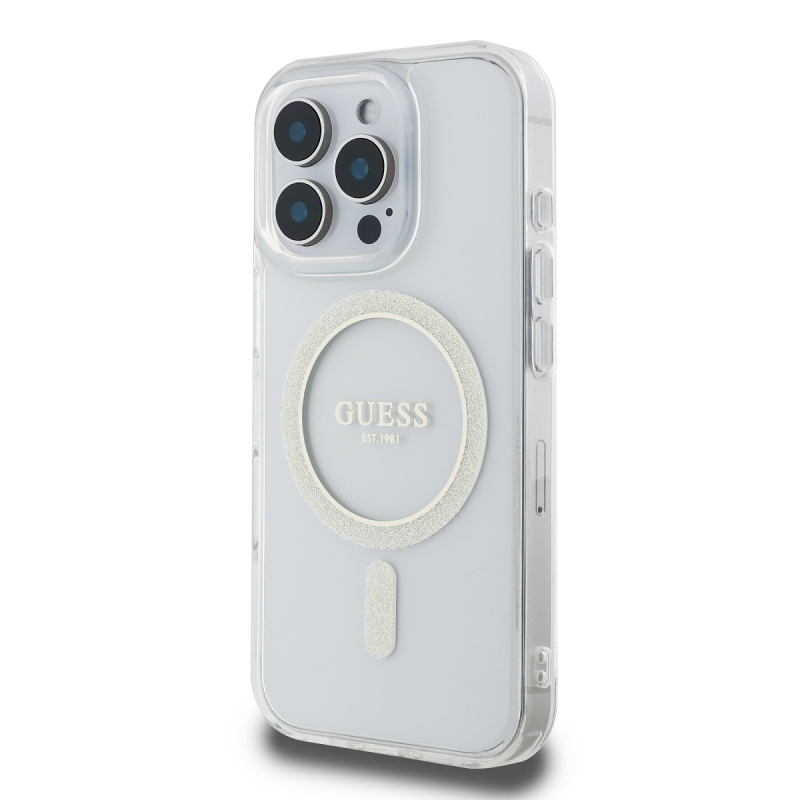 Guess IML csillogó gyűrű MagSafe hátlap iPhone 16 Pro átlátszó iPhone 16 Pro számára
