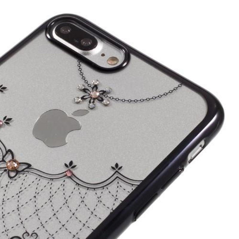 Grace műanyag tok Swarovski kristállyal iPhone 8 Plus és iPhone 7 Plus készülékhez - fekete szívecske